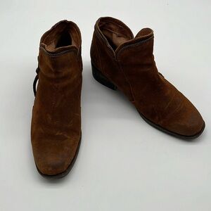 Born Montoro Distressed Brown Suede Zipper Moto Booties Women Size 11/43